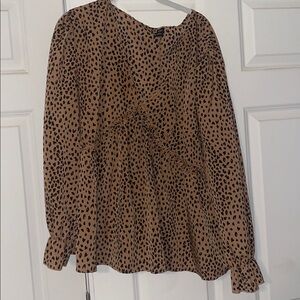 Shein Curve Cheetah Print Flounce Sleeve Womens Blouse